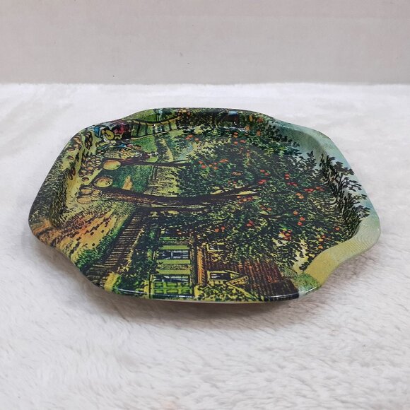 Vintage Action Industries Tin Tray Metal Plate Orchard Scene 1985 Hong Kong - Picture 7 of 9
